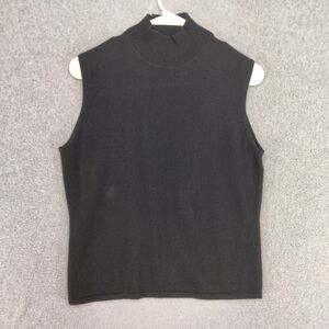 Leyla Mitra Tank Sweater Womens Size L 100% Cashmere Black Ribbed Stretch Mock
